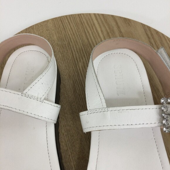 Schutz Womens Ruth Leather Crystal Buckle Platform Strappy Sandals White 8.5B - Picture 15 of 16